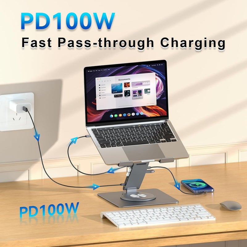 HC Laptop Docking Station for MacBook Pro/Air/Dell/HP/Surface 11-in-1 USB C Hub 360°Rotatable Laptop Stand with USB Hub 4K HDMI USB 3.0 PD100W 3.5mm Audio Jack RJ 45 TF/SD Reader Universal Laptop Dock - Image 5
